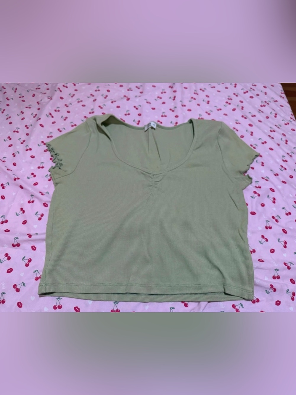 Ardene Green Ribbed Short Sleeve Cropped Top XL